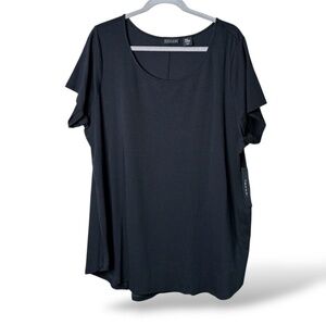 TAHARI Pima Cotton Modal Blend Curved Hem Short Sleeve Scoop Neck Tee 2X NWT